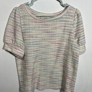 Ann Taylor LOFT Multi Color Tweed Short Puff Sleeve Top Size M